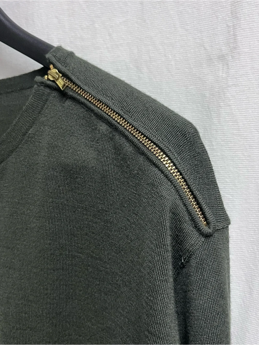 J.Crew Womens Green 100% Merino Wool Zipper Shoulder Crewneck Sweater Size S